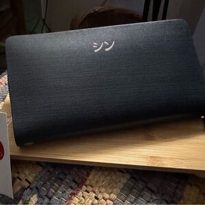 Shinko slim Leather  unisex Wallet  in Navy with gold hardware